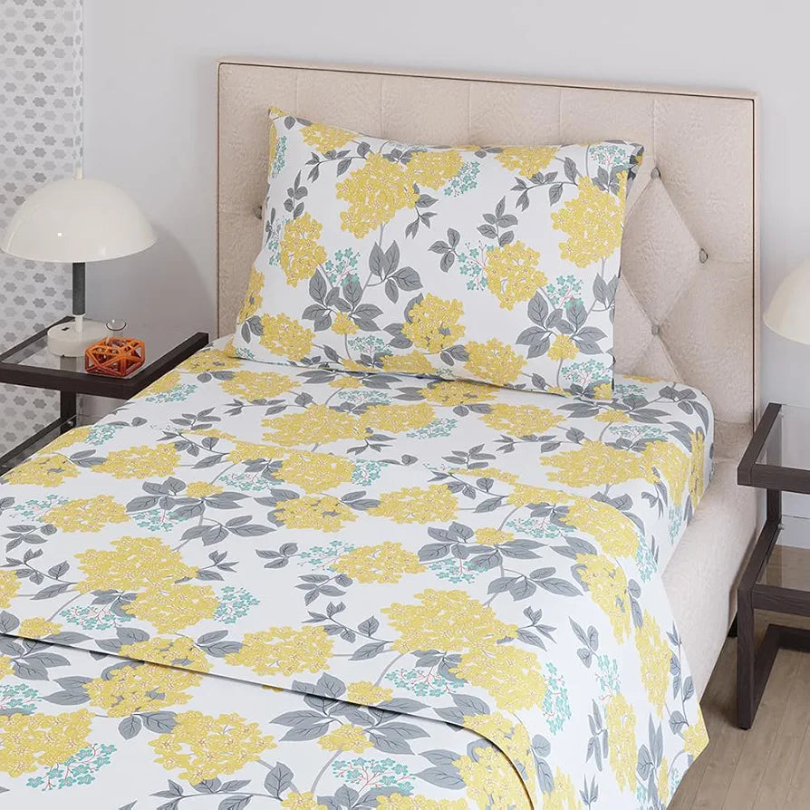 Layers Zen Cotton Blend Single Bedsheet Set  | 1 Single Cotton Bedsheet & 1 Pillow Cover | Breathable & Anti-Wrinkle | 225 CVC | 