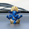 Ecraftindia Gold Plated Blue Mukut Ganesha Decorative Showpiece for Home/ Temple/ Office/ Car Dashboard