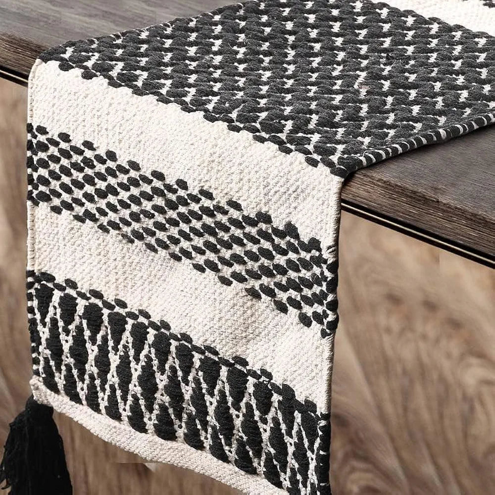 SASHAA WORLD Handwoven Cotton Table Runner, 6 Seater Table Runner/ Dining Table Decoration 