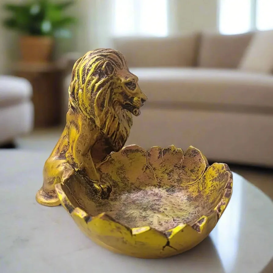 ALILA Lion Babbar Sher Bowl Tray Statue Showpiece Idol for Gifting & Home Table Living Room Decor Decoration, Golden 