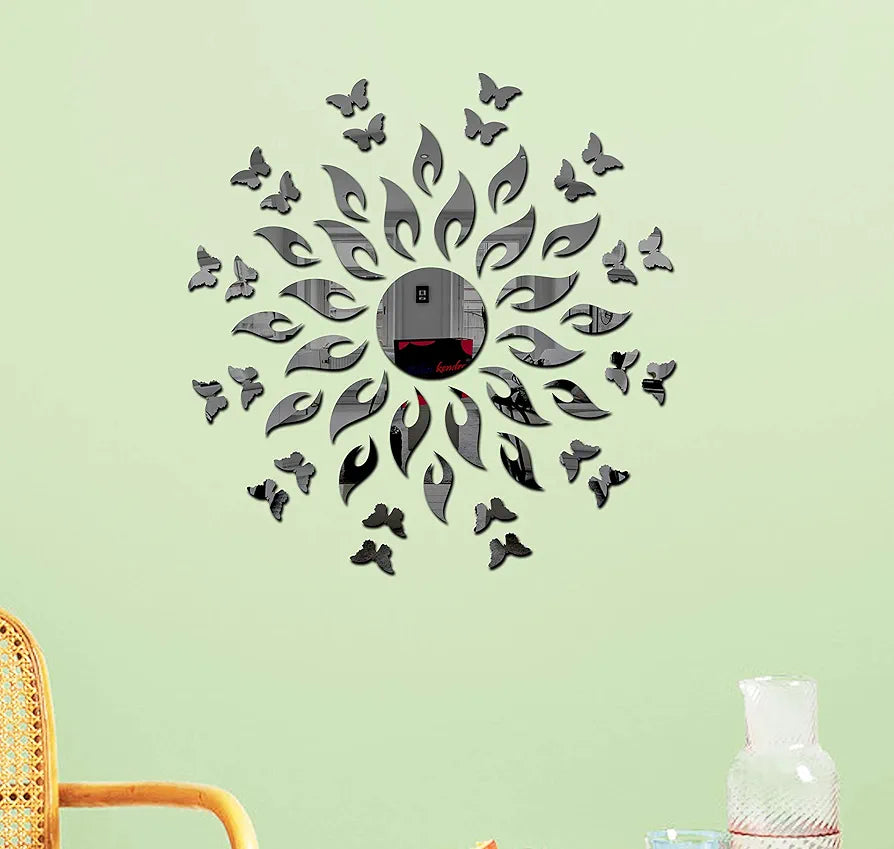 Bikri Kendra - Sun Black with 20 Red Butterfly - 3D Acrylic Mirror Stickers for Wall