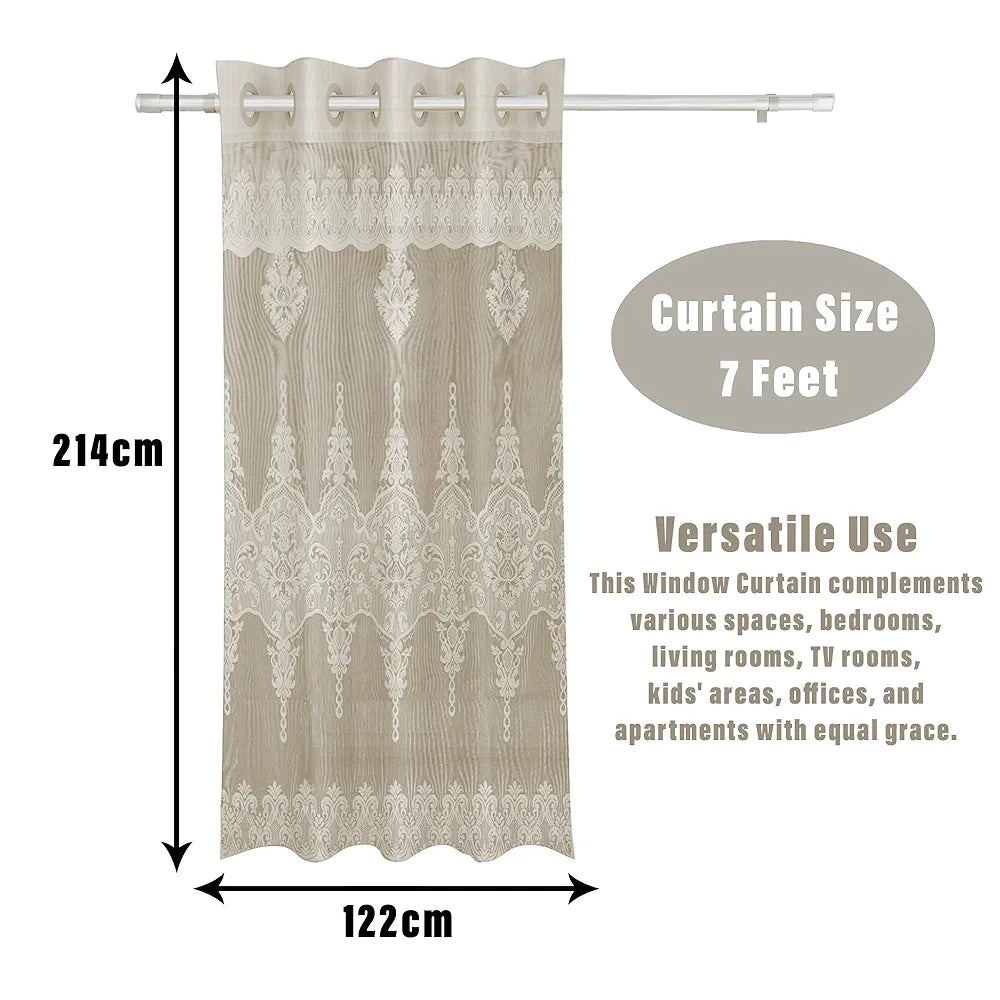 Kuber Industries Door Curtains | Premium Drapes for Bedroom | Sheer Curtain with 8 Rings | Parda for Living Room | Net Frill Door Curtain | 7 Ft | SY15ZZ | Cream
