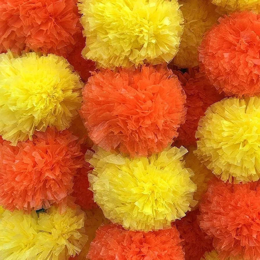 Abhaas 10 Pc Artificial Marigold Garland toran for Decoration Long Garlands Toran Indian genda phool for Wedding & Festival Diwali/4.5-4.9 FT /10 Strings/Yellow+Orange Mix
