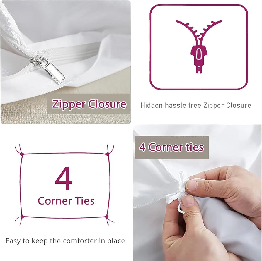 Trance Home Linen Zippered 100% Cotton 200TC Satin Stripe King Size Duvet Cover Quilt Cover Blanket Cover Razai Comforter Cover with 2 Pillow Covers 
