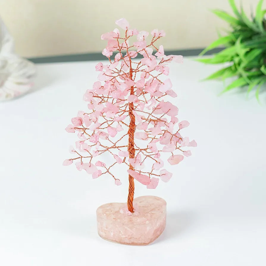 love bonsai tree Zaicus Rose Quartz Crystal Bonsai Tree with Heart Base – Handmade Feng