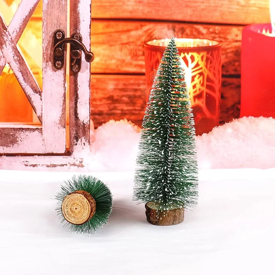 SATYAM KRAFT 1 Pcs Artificial Mini Christmas Tree Miniature Table Decor Pine Tree with Wooden Base - Christmas Xmas Tree for Home Office Living Room Decor, Anniversary Decoration 