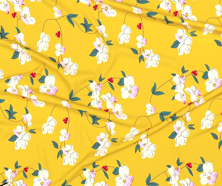 Premium Cotton Elastic Fitted Bedsheets with 2 King Size Pillow Covers Double Bed with All Around Elastic Supersoft Size - 72 x 78 +10 inches Flower Print Yellow and Green 200 tc - 220 tc