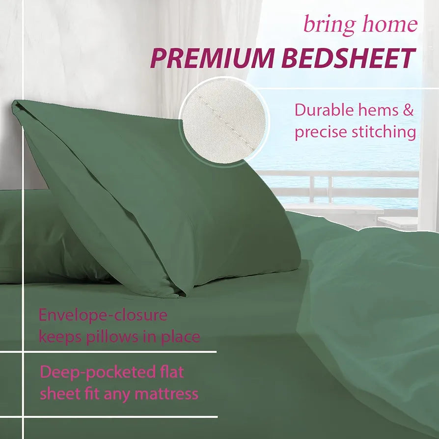 Trance Home Linen Premium 300 TC Pure 100% Cotton King Fitted Bedsheet with 2 Pillow Covers 