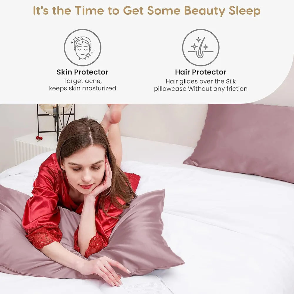 Cloth Fusion Satin Pillow Cover Set of 2 for Hair and Skin Care, Perfect Pillow case with 3 Satin Soft Scrunchies for Women 