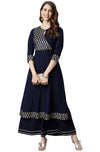 Janasya Women's Navy Blue Poly Crepe Kurta