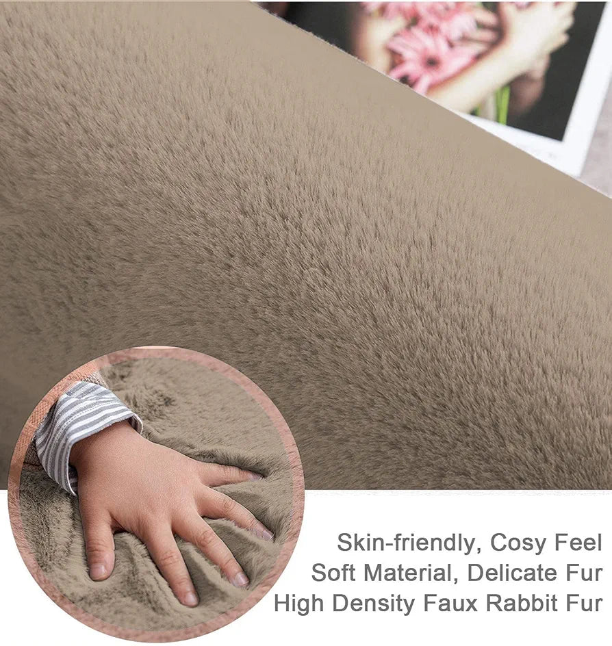 LUXE HOME INTERNATIONAL Rebbit Fur 40X60 Cm Rectangular Bathroom Mat-Taupe Soft,Anti-Skid,Washable Kitchen Mat for Floor Or Door Mat for Home