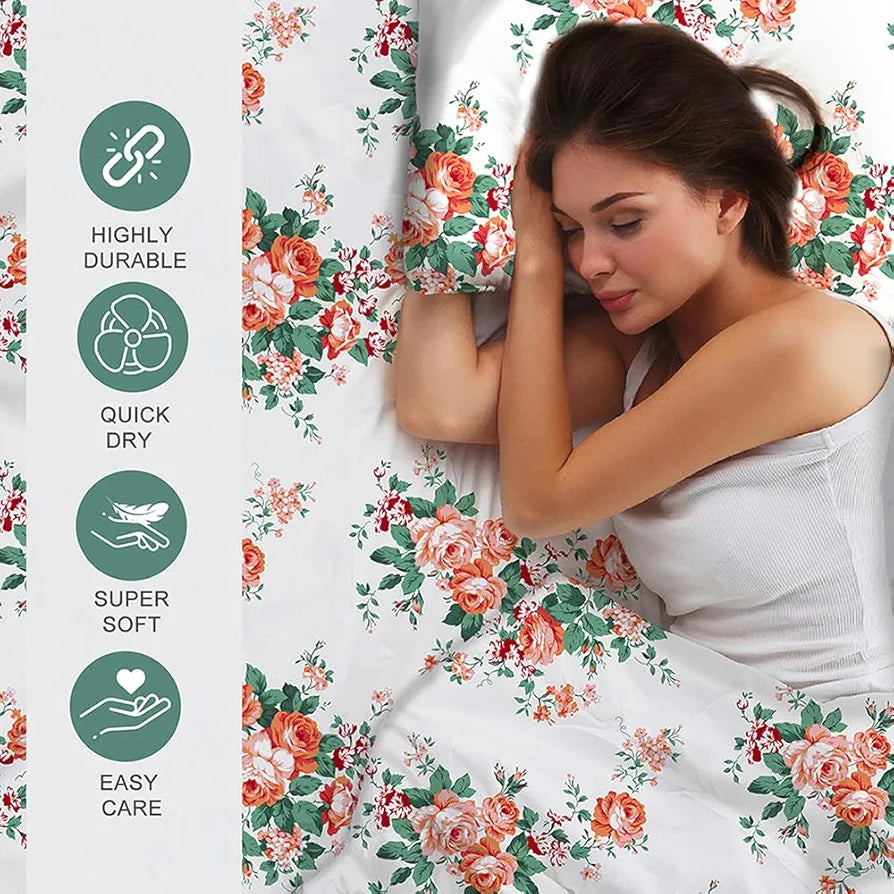 Zen Cotton Blend Double Bedsheet Set  | 1 Double Cotton Bedsheet & 2 Pillow Covers | Breathable & Anti-Wrinkle | 225 CVC | 