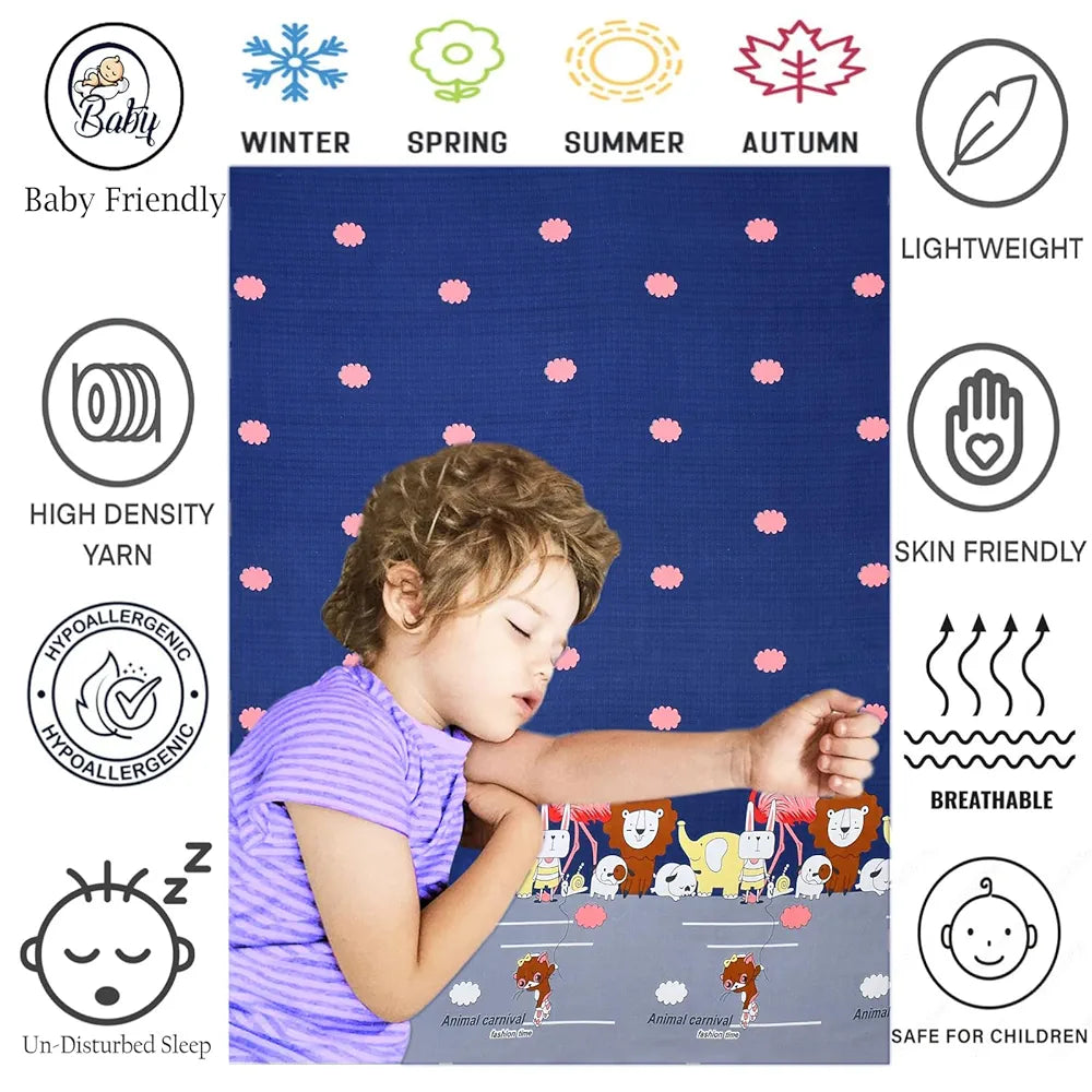 FRESH FROM LOOM Glace Cotton 300 tc Wrinkle Free Soft Hypoallergenic Elastic Fitted |Cartoon Printed Bedsheets For Kids With 1 Pillow |Jungle/Blue), Smallsingle