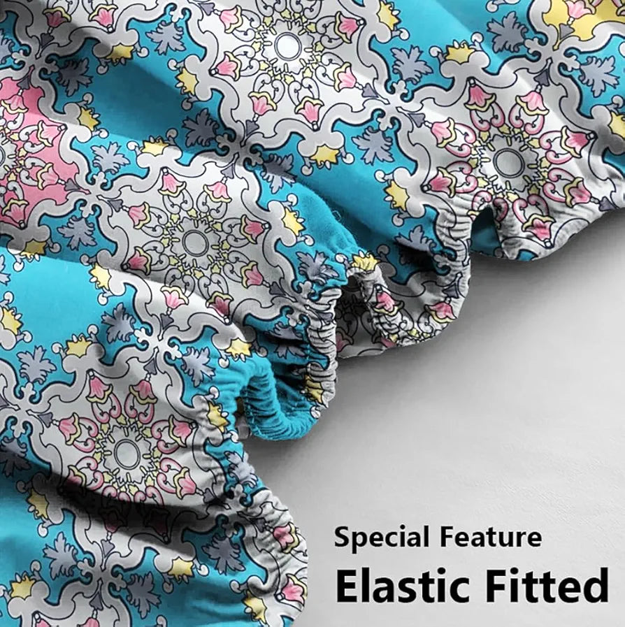 Premium Microfiber Elastic Fitted Bedsheets with 2 King Size Pillow Covers | Double Bed with All Around Elastic 180 TC Supersoft 