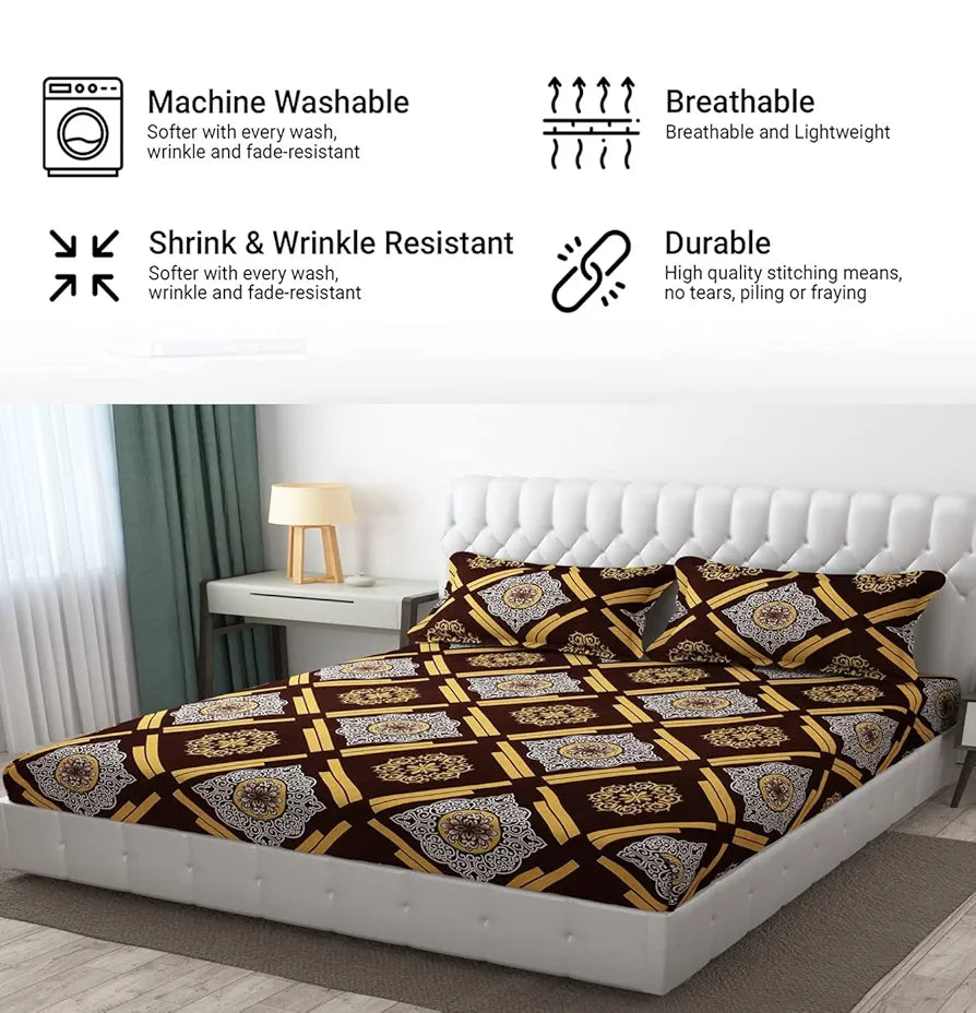 FRESH FROM LOOM Wrinkle Free Hypo-Allergenic Microfiber King Bedsheet For Double Bed|Floral Design Bed Spread With 2 Pillow Covers,144 TC