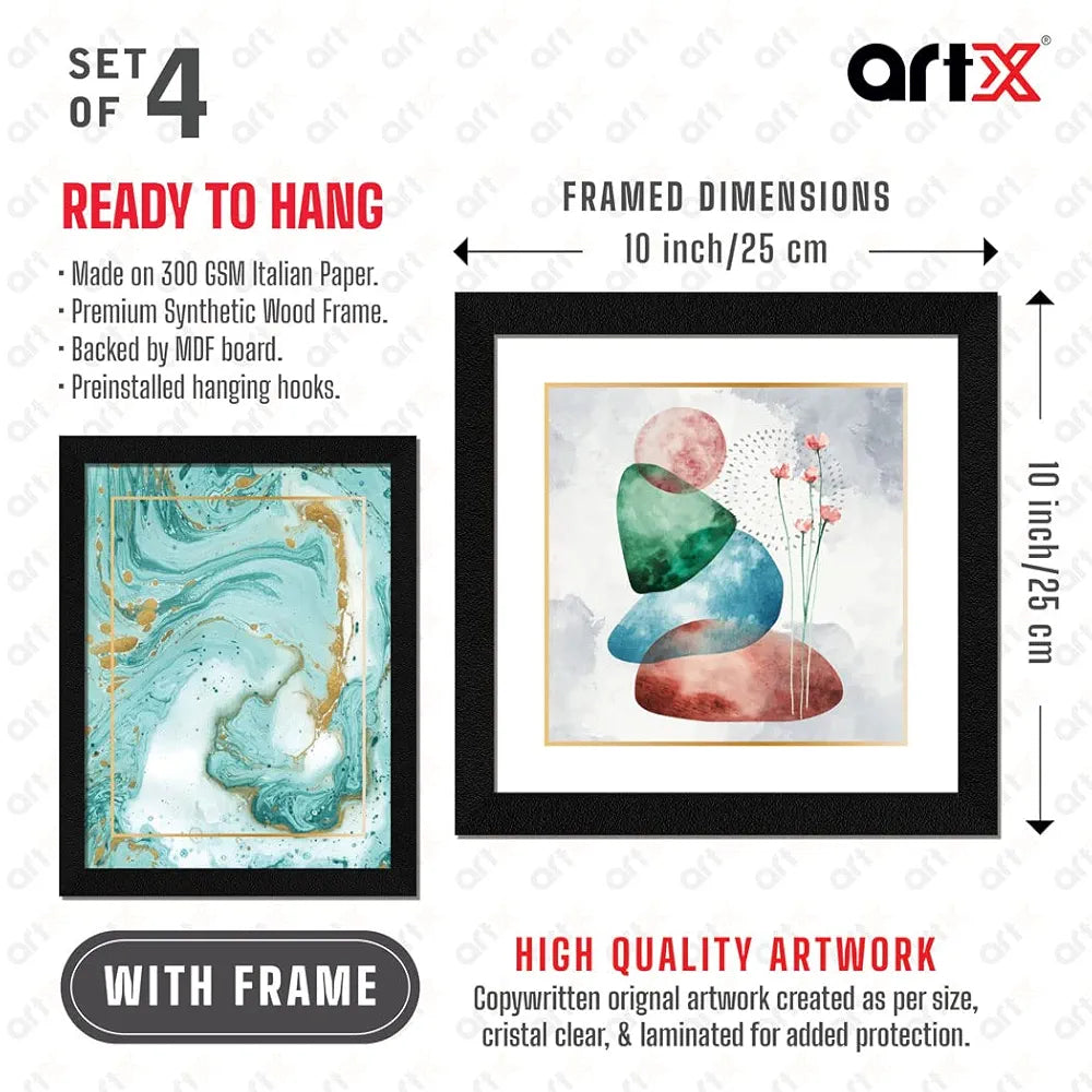 ArtX Paper Abstract Fairytale Big Wall Art Frame Painting, Multicolor, Contemporary, 2 sets of 10 X 10 inches & 2 sets of 13 x 10 inches, 23 X 20 inches Combined, Set of 4