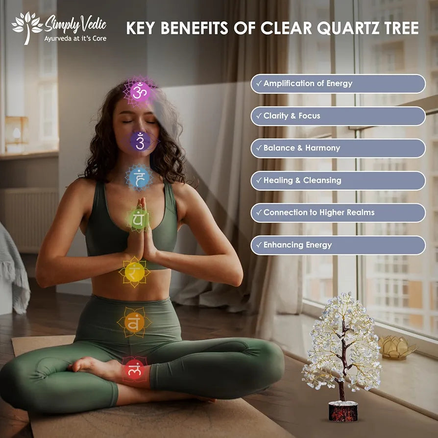 Simply Vedic Chakra Clean Quartz Crystal Tree| for Positive Energy, Good Luck | Natural Healing Gemstones MoneyTree Feng Shui, Spiritual Gift, Home Decor| Handmade by Traditional Artist