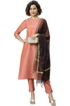 Janasya Women's Poly Silk Kurta With Pant And Art Silk Dupatta Peach