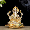 Indicast Gold & Silver Plated Ganesha Idol Murti Sitting on Lotus Kamal Home and Office Decor and Gifts