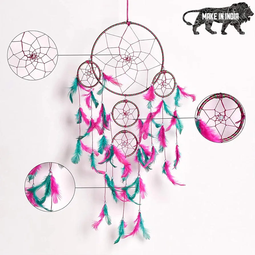 DULI Dream Catcher Traditional Indian Dreamcatcher Wall Art for Bedrooms, Home Wall, Hanging Design, Height 75 cm ,Metal, Feathers Dreamcatcher 