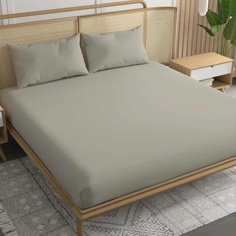 Trance Home Linen 300 TC Bamboo Fitted Queen Size Bedsheet | Soft, Breathable & Eco-Friendly Bedsheet with 2 Pillow Cover - 