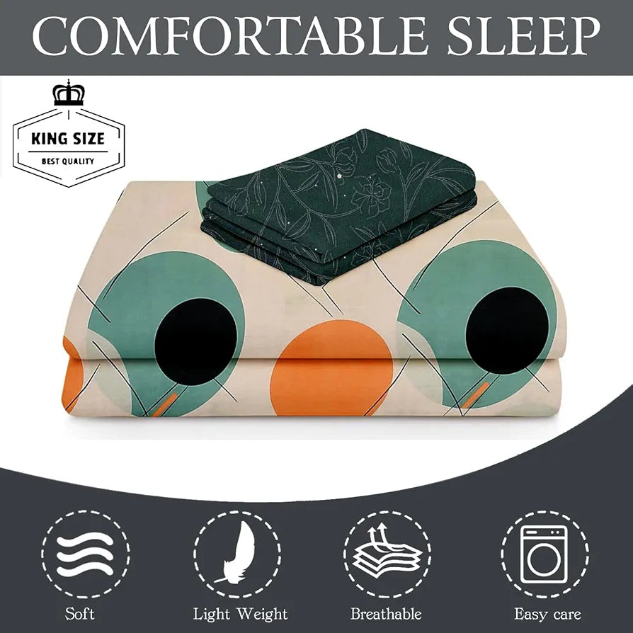 FRESH FROM LOOM Microfiber Cotton Bedsheet for Double Bed |Hypoallergenic King Size Bedsheet | 240 TC Anti Fade Printed Bed Cover with 2 Pillow Cover 