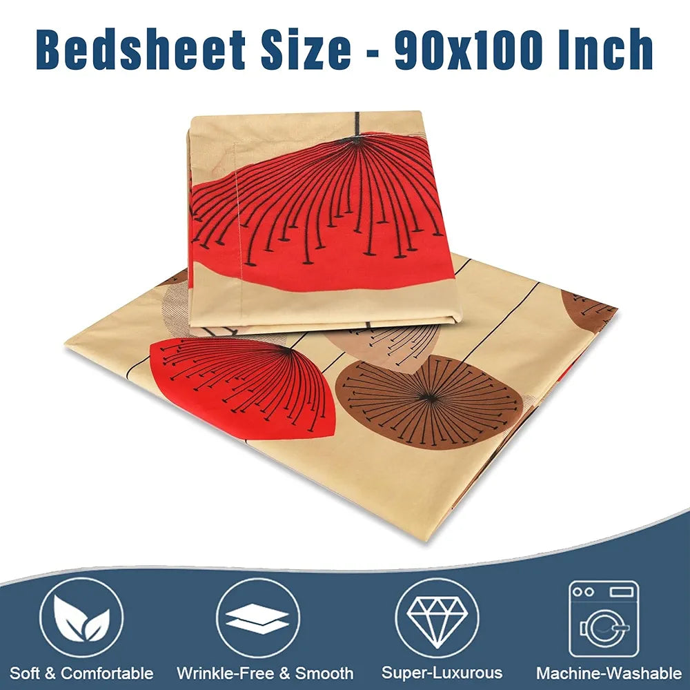 Kuber Industries Double Bedsheet | Bedsheet for Double Bed | Double Bedsheet with 2 Pillow Covers | Cotton Double Bed Sheet Set | Flower Bedsheet | 90X100 | Cream & Maroon, 350 tc