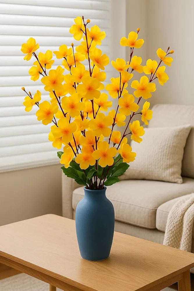 ARTSY Artificial Cherry Blossom Flower Bunch | Pink Faux Silk Flower Stick for Vase, Home Decor, Wedding & Party Decoration | 55 cm Reusable Realistic Flowers , Yellow