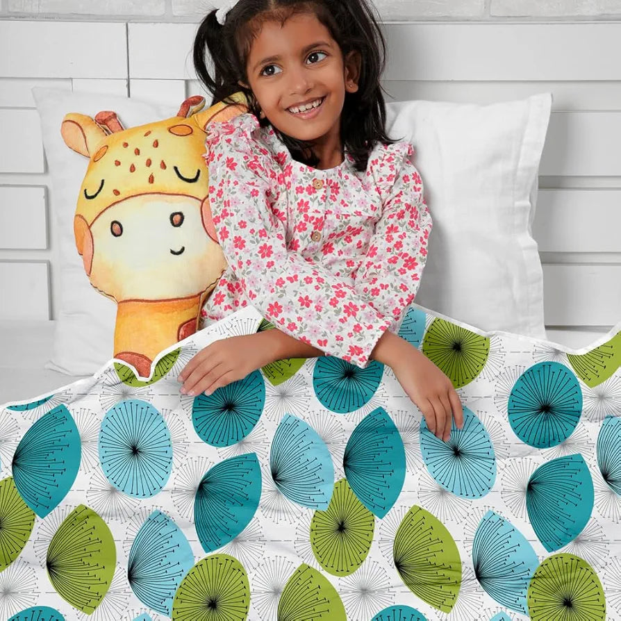 Divine Casa Floret 100% Cotton Single Kids Dohar | 120 GSM | Soft & Lightweight Throw Blanket | Cozy & Breathable Bedding | All-Season Comfort | 140 x 100 CM, Aqua