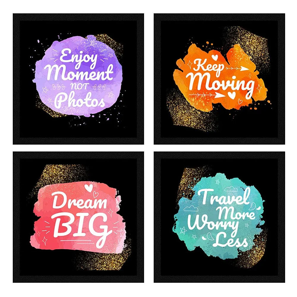 ArtX Paper Motivational Quotes Keep Moving Wall Art Painting, Framed Paintings For Home Office Decor 20 X 20 inches , 10.0 X 10.0 each, Multicolor Posters With Frame, Set of 4