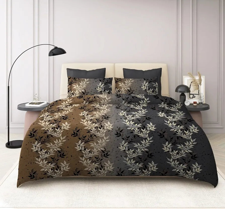 THE HOME STYLE Supersoft Cotton Feel Glace Cotton Elastic Fitted Printed King Size Double Bed Bedsheet wih 2 Pillow Cover Fits Upto 8 Inches Mattress 