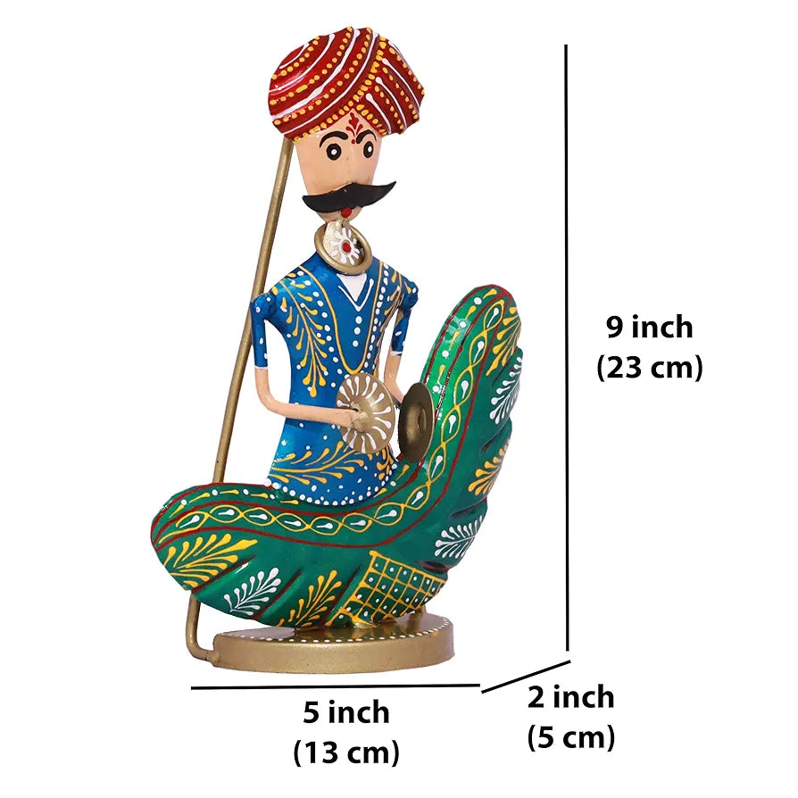KRAFTSKALA Rajasthani Moustache Musicians - Hand-Painted Decorative Showpiece Set of 4 Musical Statues - Vibrant Tabletop & Wall-Mountable Figurines