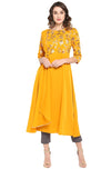 Janasya Women's Mustard Poly Crepe Kurta Mustard - XS