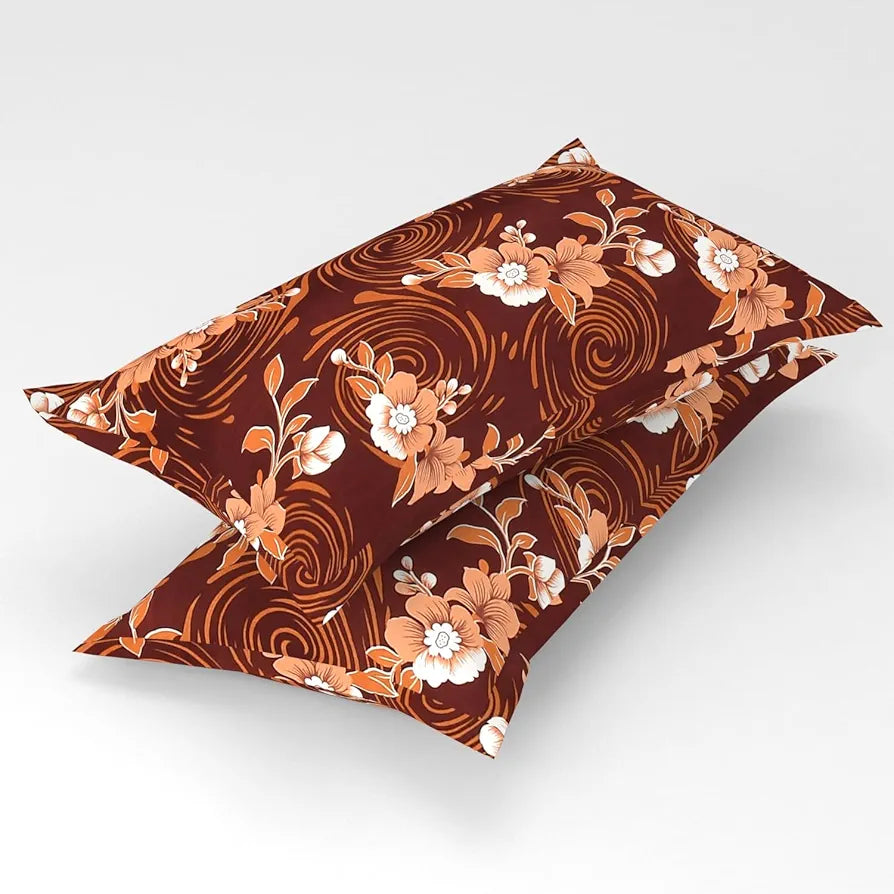 Homefab India 180 TC Microfiber Double BedSheet with 2 Pillow Covers -  - Brown, Floral