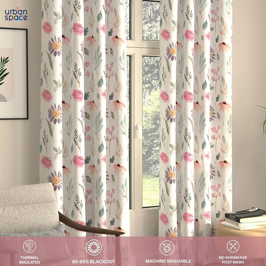 Urban Space Blackout Curtains 7 Feet Set of 2 for Door, 80-85% Light Blocking Curtains for Living Room, Digital Printed Curtains with Eyelets, Tieback Included 