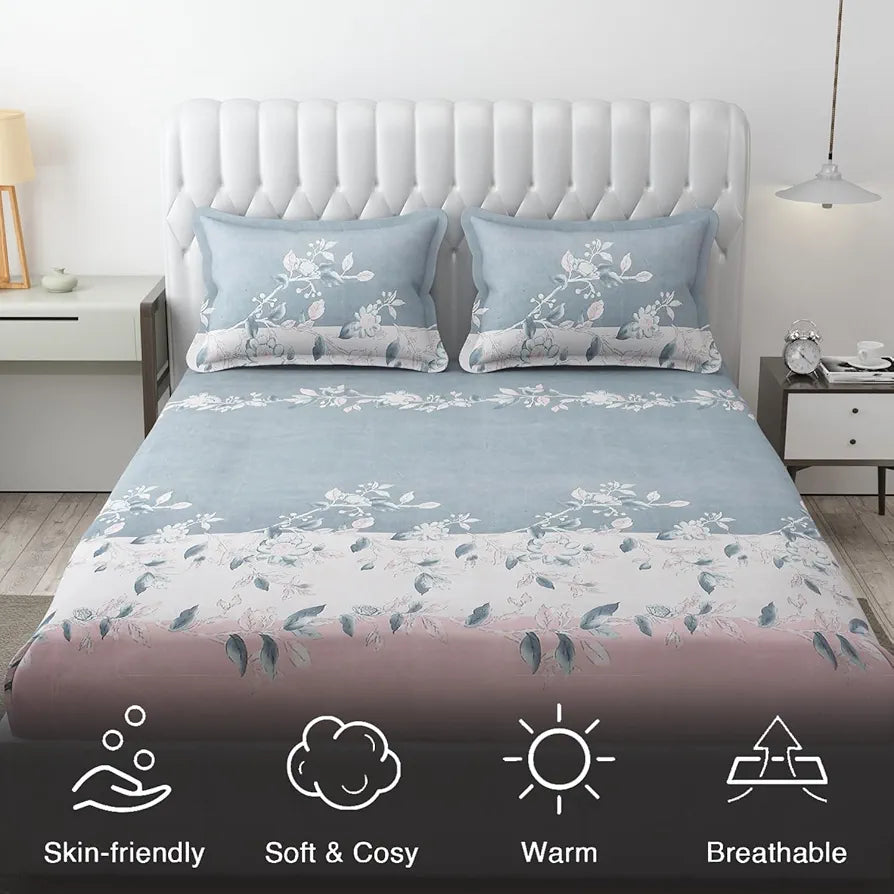 FRESH FROM LOOM Bedsheet Microfiber for Double Bed King Size | Floral Design Bed Spread with 2 Pillow Covers | Wrinkle Free Hypo-Allergenic Bedsheets/Bedcover , 144 TC