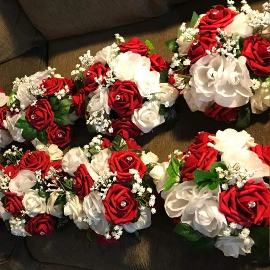 Higfra Artificial Flowers Green Fake Roses Real Looking Foam Artificial Roses with Stem for DIY Wedding Bouquets Centerpieces Bridal Shower Party Home Decorations – Green