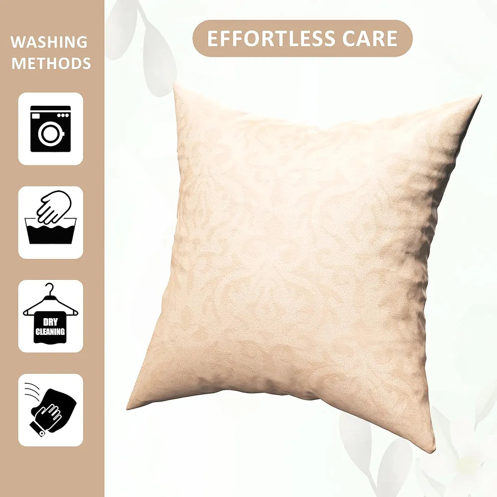 Kuber Industries Set of 5  Washable & Removable Velvet Sofa Pillow Covers with Zip | Soft Sofa Cushion Covers for Home & Bedroom Interiors | Floral Design - Beige