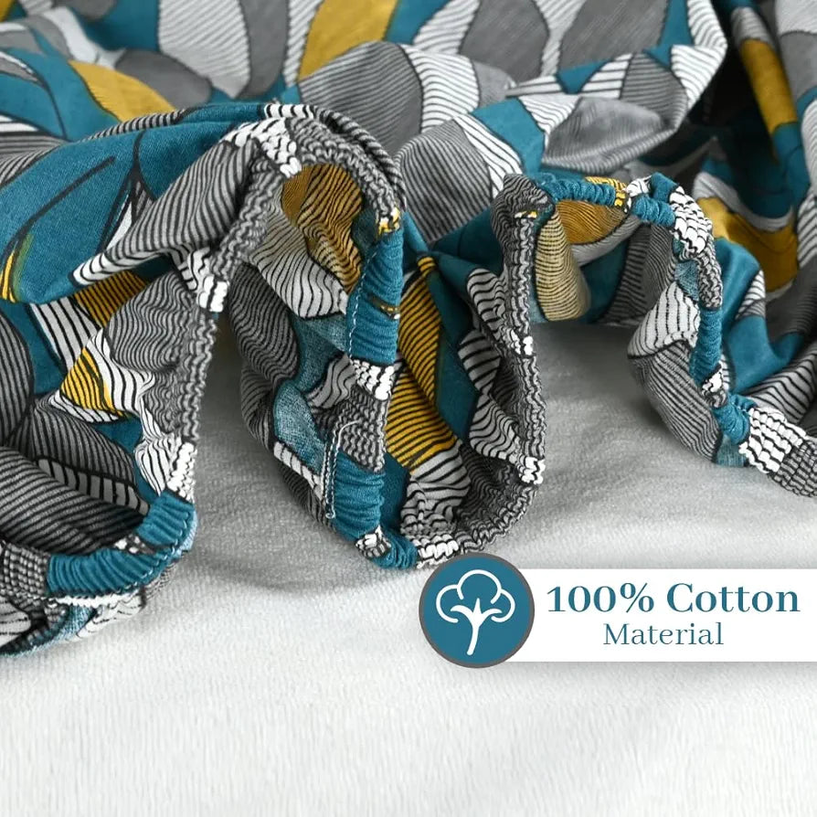 Divine Casa Floret 100% Cotton King Fitted Bedsheet | 144 TC | Deep Pocket Design | Soft & Breathable Fabric | Durable & Easy Care | 200 x 185 + 25 CM, Woody Petals