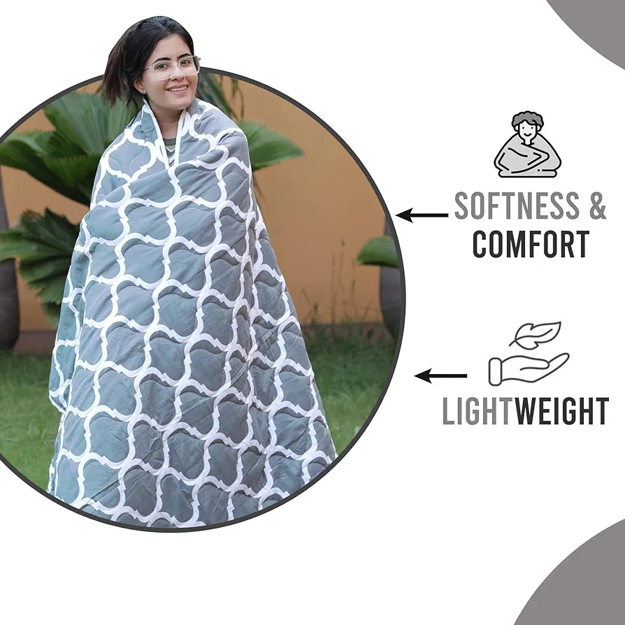 Divine Casa Microfibre 120 GSM All Season Abstract Printed Comforter Single Bed | Reversible Single Size Blanket | Lightweight Quilt Duvet 