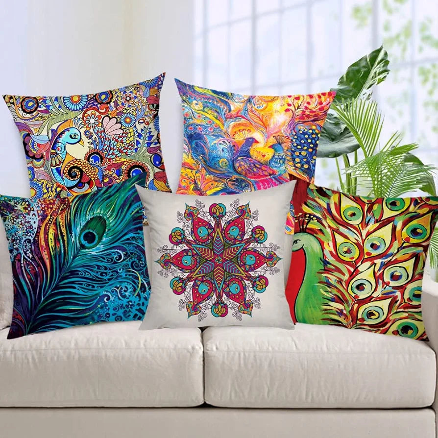 AEROHAVEN Decorative Hand Made Digitally Printed Abstract 5 Piece Cotton Cushion Cover - 16