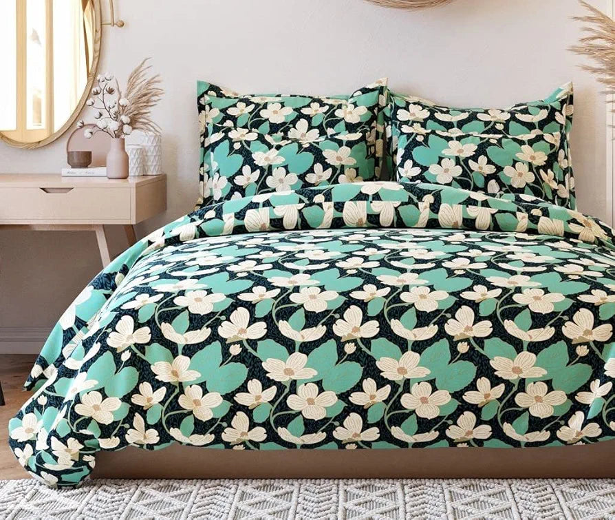 THE HOME STYLE 400 TC Cotton Elastic Fitted All Around Printed King Size Double Bed Bedsheet wih 2 Pillow Cover 