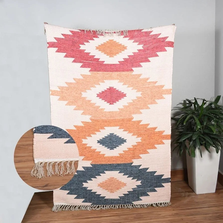 HOMADORN Chindi Handmade Printed Modern Dhurrie/Rugs/Carpet for Living Room/Drawing Room Enhanced Decor for Bedroom 