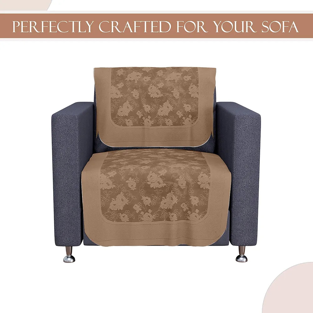 Kuber Industries Set of 6 Net Durable 2+1 Seater Sofa Covers for Living Room | Easy Machine Washable Sofe ke cover for Protection & Comfort for Home | Self Net Hawaii - Camel Brown