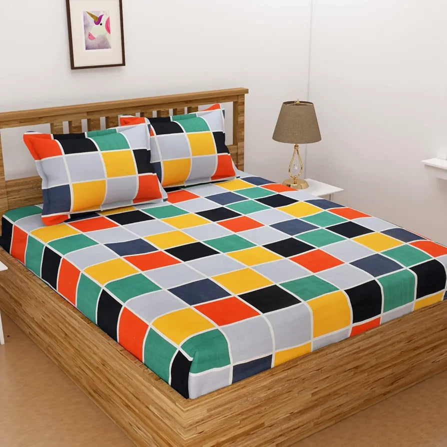 Homefab India 144 TC Microfiber Double Bedsheet with 2 Pillow Covers - Grey, Checks