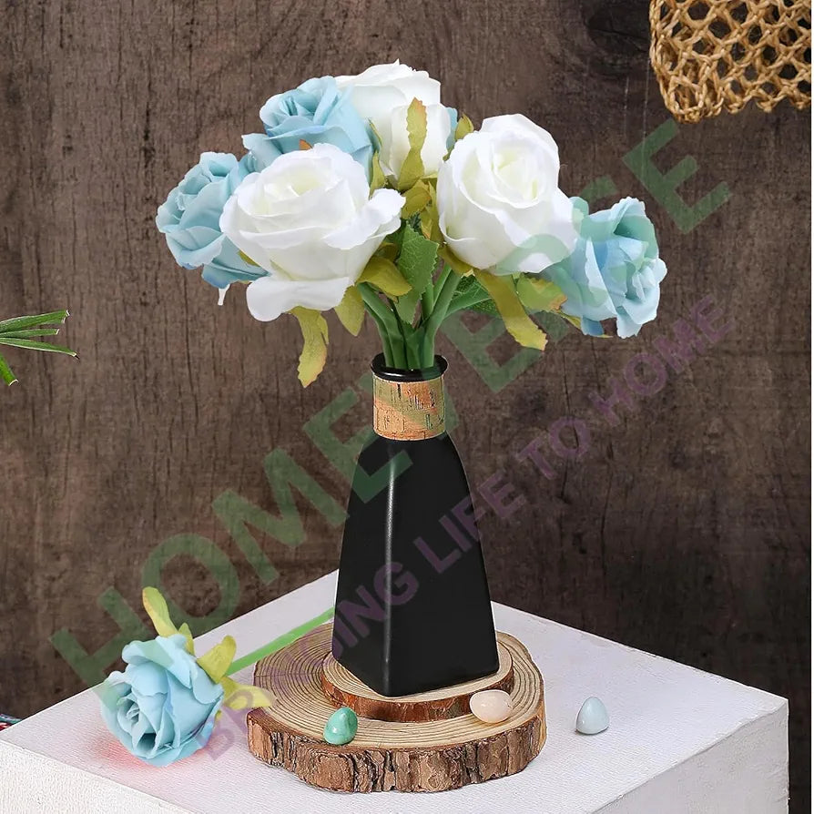 HOMEVERSE 6pcs Blue+6pcs White| Artificial Rose Fake Silk Plants Wedding Valentines Birthday Anniversary Christmas Mothers Day 