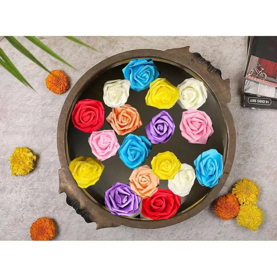 SATYAM KRAFT 24 Pcs Artificial Foam Floating Rose Flowers | Water Flowers for Navratri, Diwali, Karwa Chauth, Durga Puja, Pooja Bowl, Urli, Mandir & Festival Decoration 