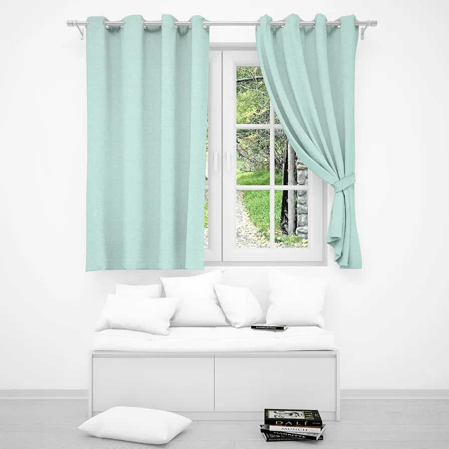 Divine Casa Textured Window Curtain 5 Feet | Cameo Green |Soft Polyester Panel with Metal Eyelets for Home Decor | 1 Piece