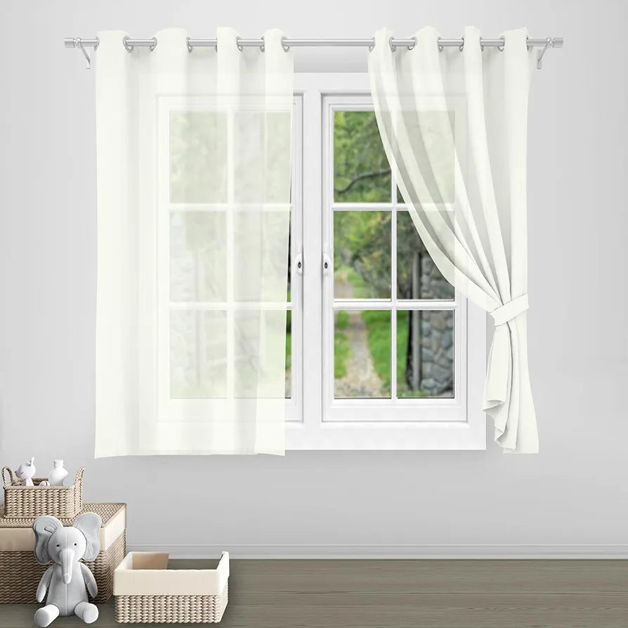 Divine Casa Sheer Window Curtains Pack of 2 | 5 Feet | Textured Abstract Pattern | Lightweight & Airy | Elegant Semi Transparent Fabric for Natural Light | Fine White