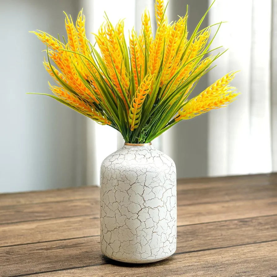 Behoma Metal Flower Vase for Home Decor Bedroom Living Room Office Wedding | Table Decorative Item for Festivals Birthday Off-White Crackled 1Pcs 